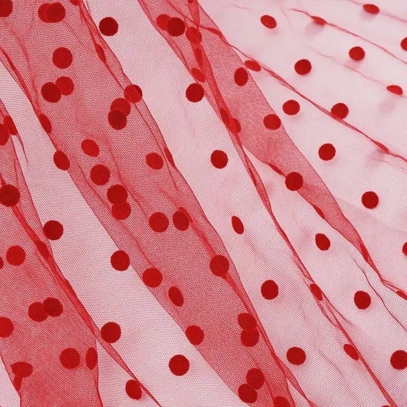 tulle floqué transparent noir blanc rouge gris rose décoration mode couture tissu polyester