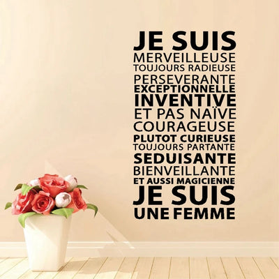 Sticker mural femme français vinyle multicolore