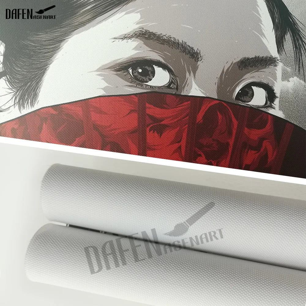 toile d'art ukiyo samouraï contemporain illustration noir blanc rouge gris cadre bois