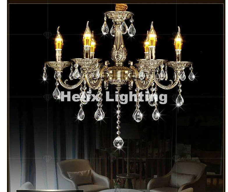 lustre doré cristaux pendants transparents classique baroque élégant led suspendu