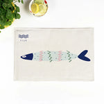serviettes table lin motif poissons moderne bleu clair beige 44x28cm