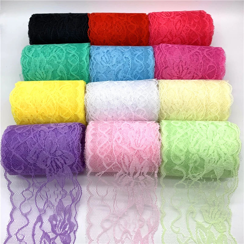 ruban dentelle brodé yards largeur 80mm polyester motifs floraux classique noir rouge vert bleu