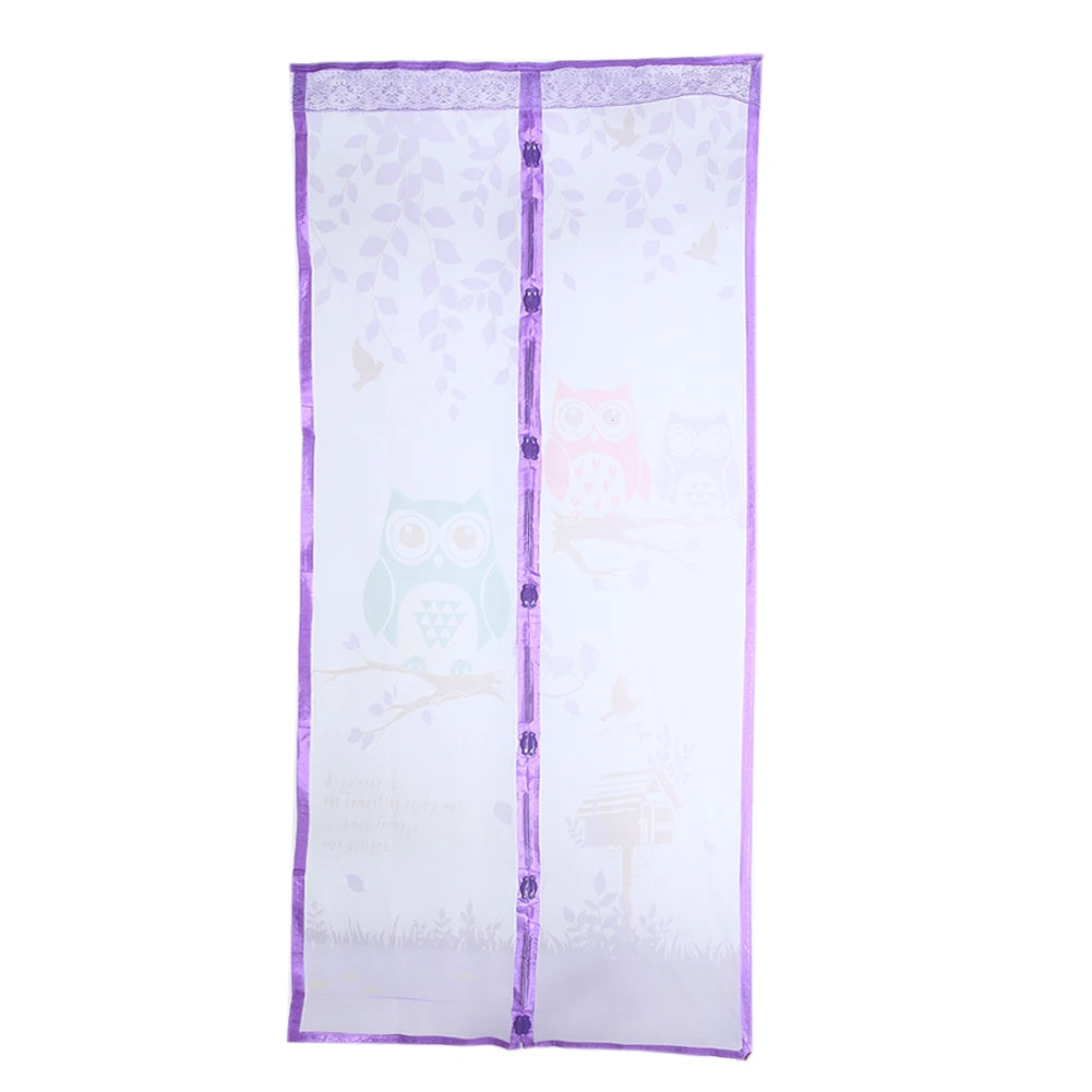 rideau porte hiboux feuilles oiseaux transparent zip vert marron violet bleu