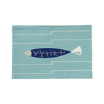 serviettes table lin motif poissons moderne bleu clair beige 44x28cm