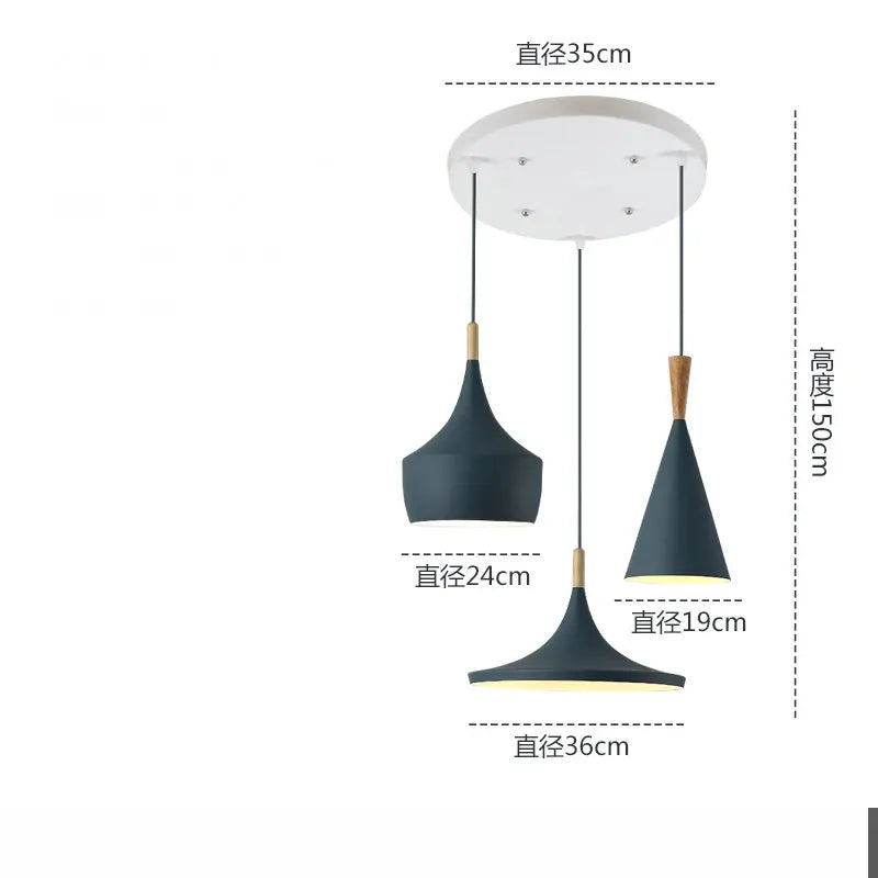 lampes suspendues modernes trois abatjours vert jaune rose blanc minimaliste