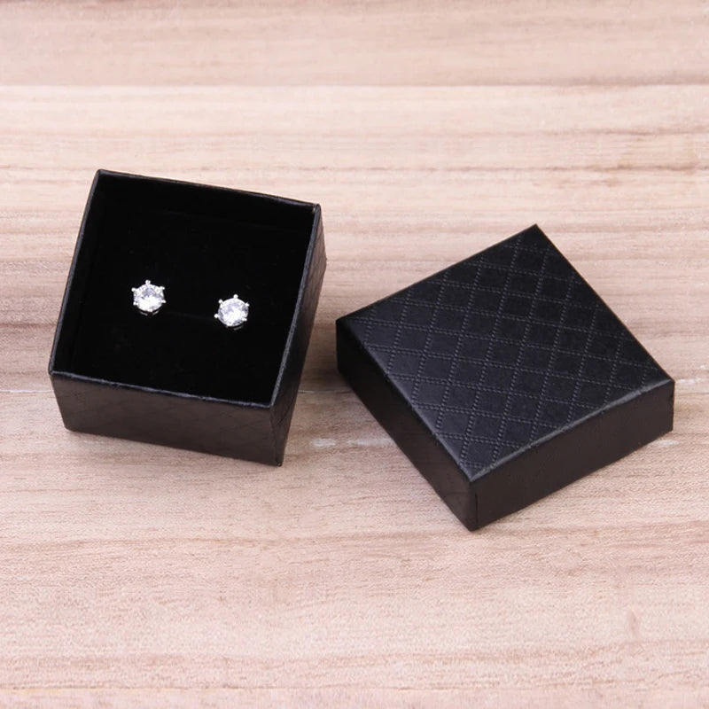 boîte bijoux coffret cadeau bague rangement papier noir classique 5x5x3cm argent blanc ronde brillante