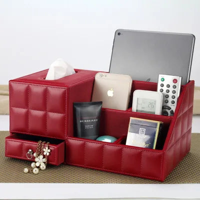 boîte rangement multifonctionnelle cuir moderne réutilisable télécommande tablette smartphone bijoux parfum montre