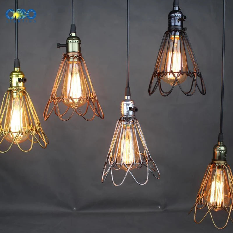 Lampe suspendue industrielle vintage or cuivre noir abat jour interrupteur éclairage intérieur E27