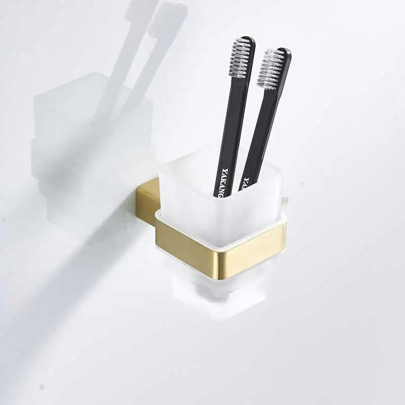 ensemble accessoires salle bain doré nickel moderne porte papier savon porte brosse wc étagerie