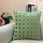 coussin carré velours motif cercles entrelacés rouge jaune vert bleu violet gris contemporain fixations