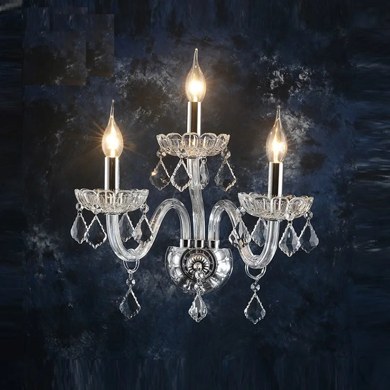 applique murale trois lumières cristal argenté classique éclairage mur fixé transparent