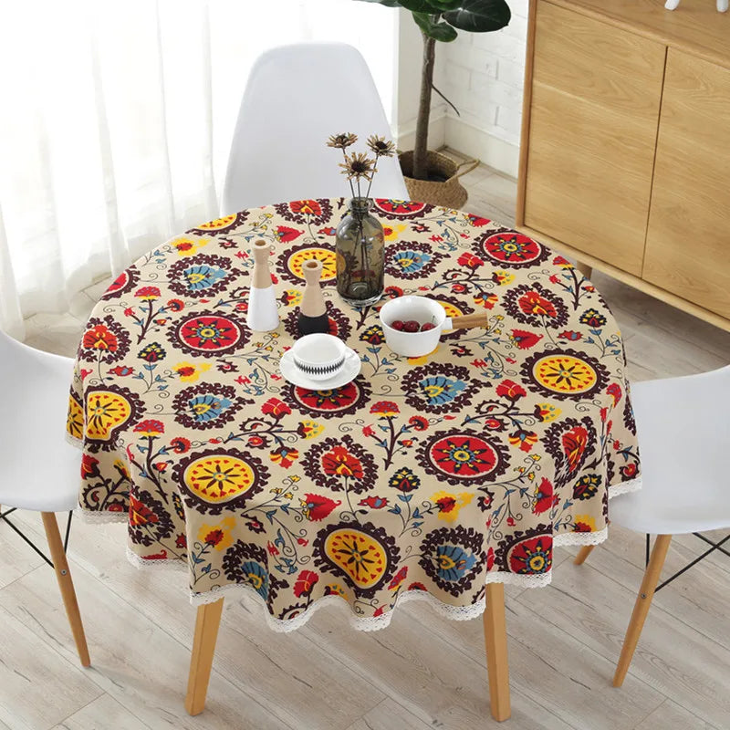 nappe table bohème floral dentelle 110cm 150cm 90cm coton polyester festive