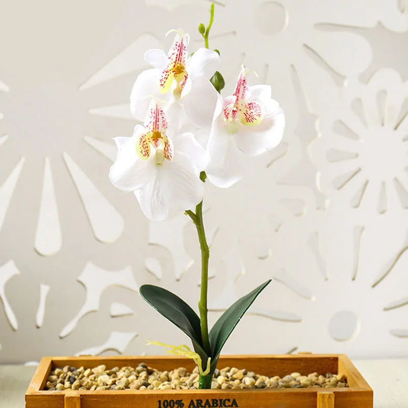 décoration intérieure orchidée artificielle violette blanche rose pot bois festive chambre