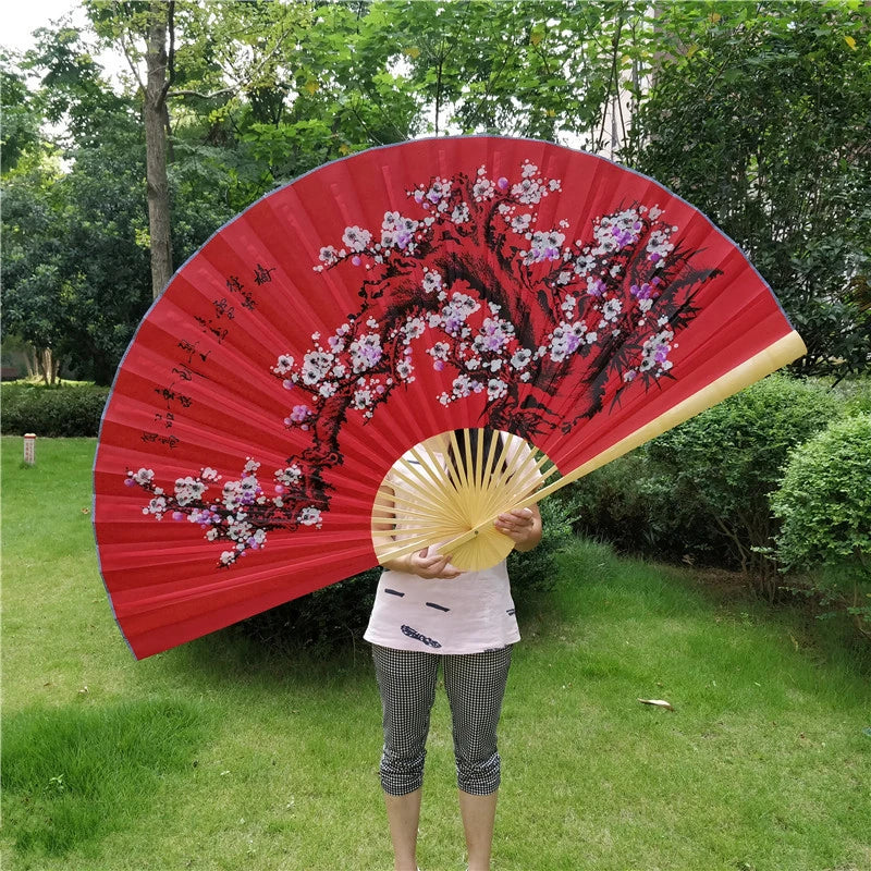 ventilateur pliant traditionnel asiatique motif floral rouge beige violet noir