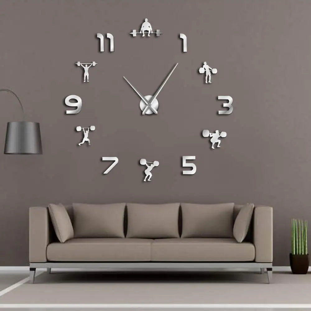 Horloge murale sportive DIY chiffres détachables personnes haltères moderne argentée