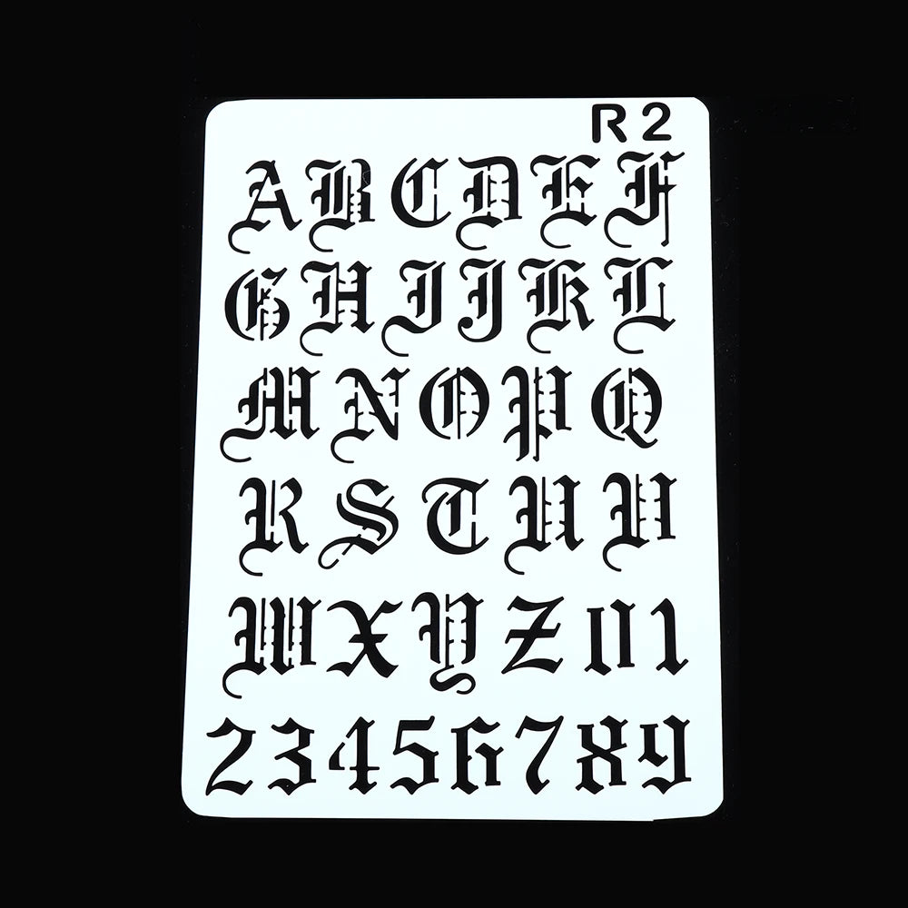 gabarits lettres gothiques adhésifs peinture murale stencil alphabet wall painting embossing opaque deco album