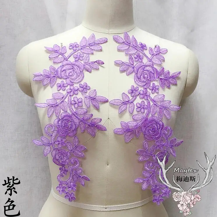 applique textile dentelle florale rose clair brodée opalique fine 14x35cm echangetable