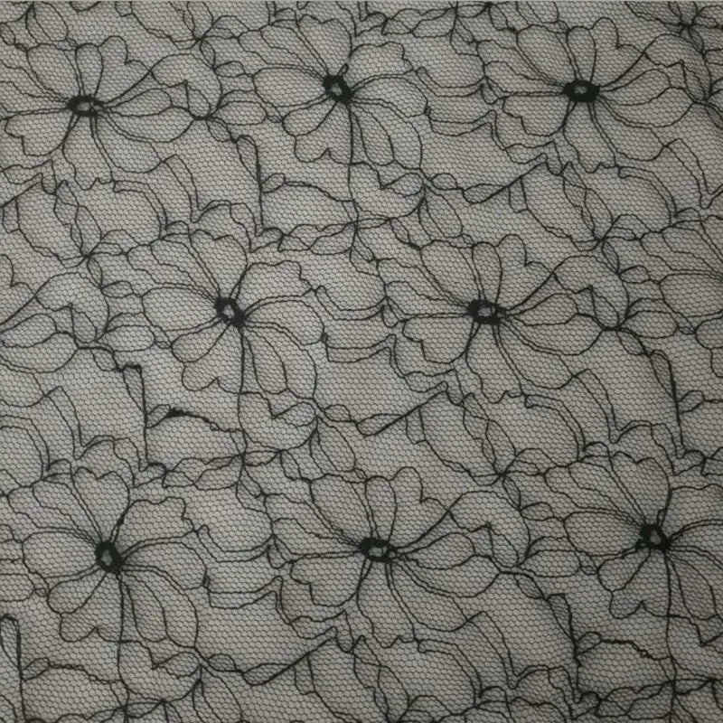 tissu dentelle noir fleurs polyester 150cm classique bricolage robe jupes blouses