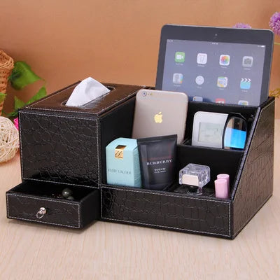 boîte rangement multifonctionnelle cuir moderne réutilisable télécommande tablette smartphone bijoux parfum montre
