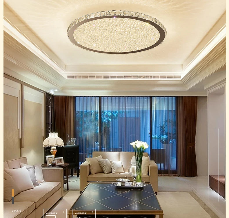 plafonnier cristal moderne transparent argenté facettes lumineuses cold warm dimmable