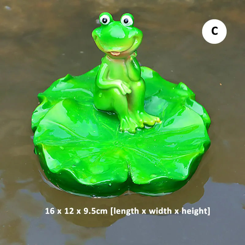 statue grenouille résine décorative jardin étang fleurs lotus sculpture animal décor maison extérieur vert