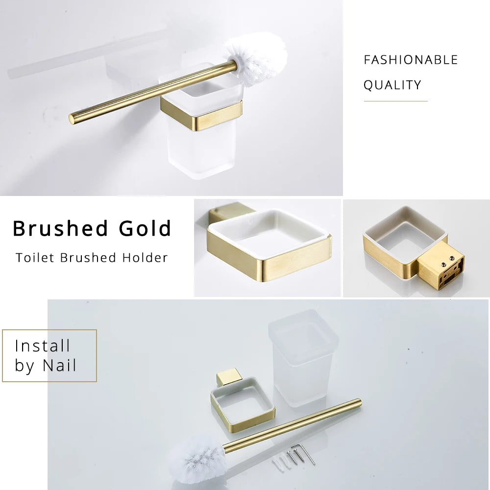 ensemble accessoires salle bain doré nickel moderne porte papier savon porte brosse wc étagerie
