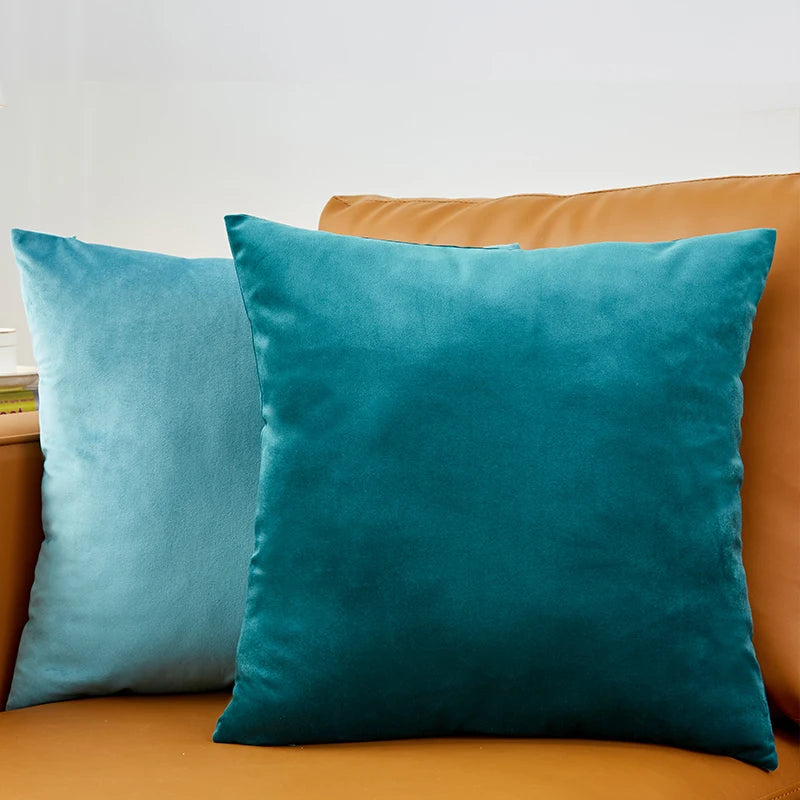 coussin velours carré moderne vert foncé bleu clair blanc opacité simple