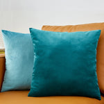 coussin velours carré moderne vert foncé bleu clair blanc opacité simple