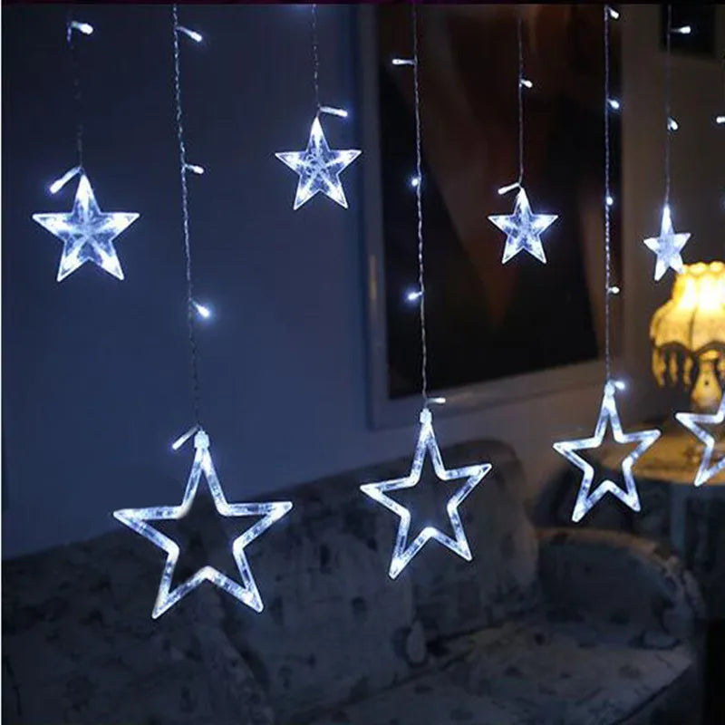 guirlande lumineuse étoiles blanc bleu moderne clips noël led 220v adaptateur électrics