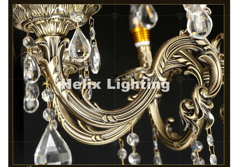 lustre doré cristaux pendants transparents classique baroque élégant led suspendu