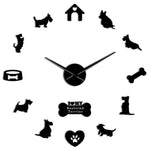 horloge murale moderne chien maison os cœur salon quartz aiguille noir doré stickers