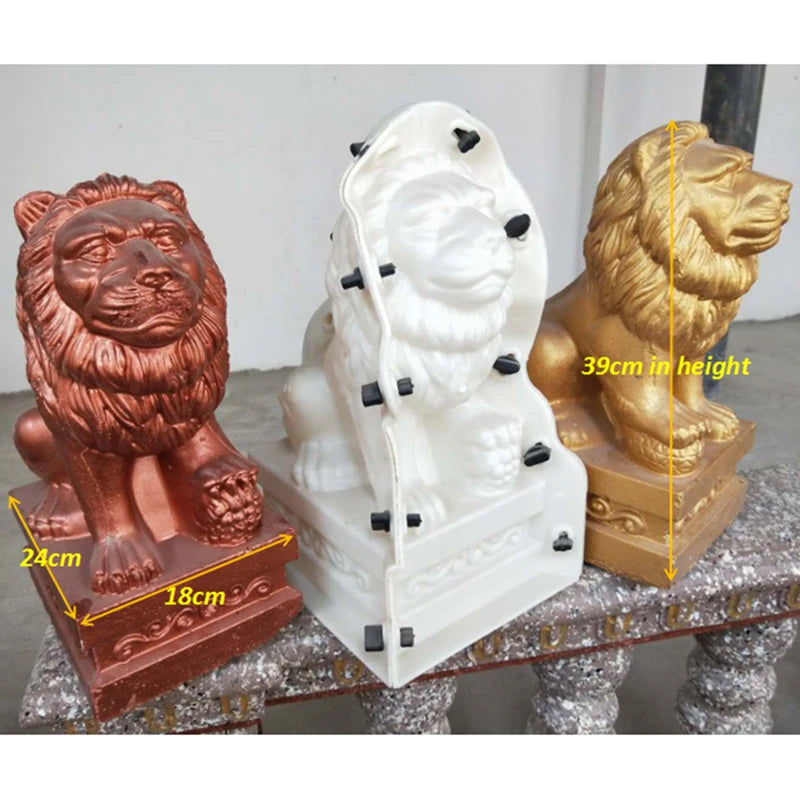 statue lion or blanc cuivre texture métallique classique sculptural extérieur base décorative