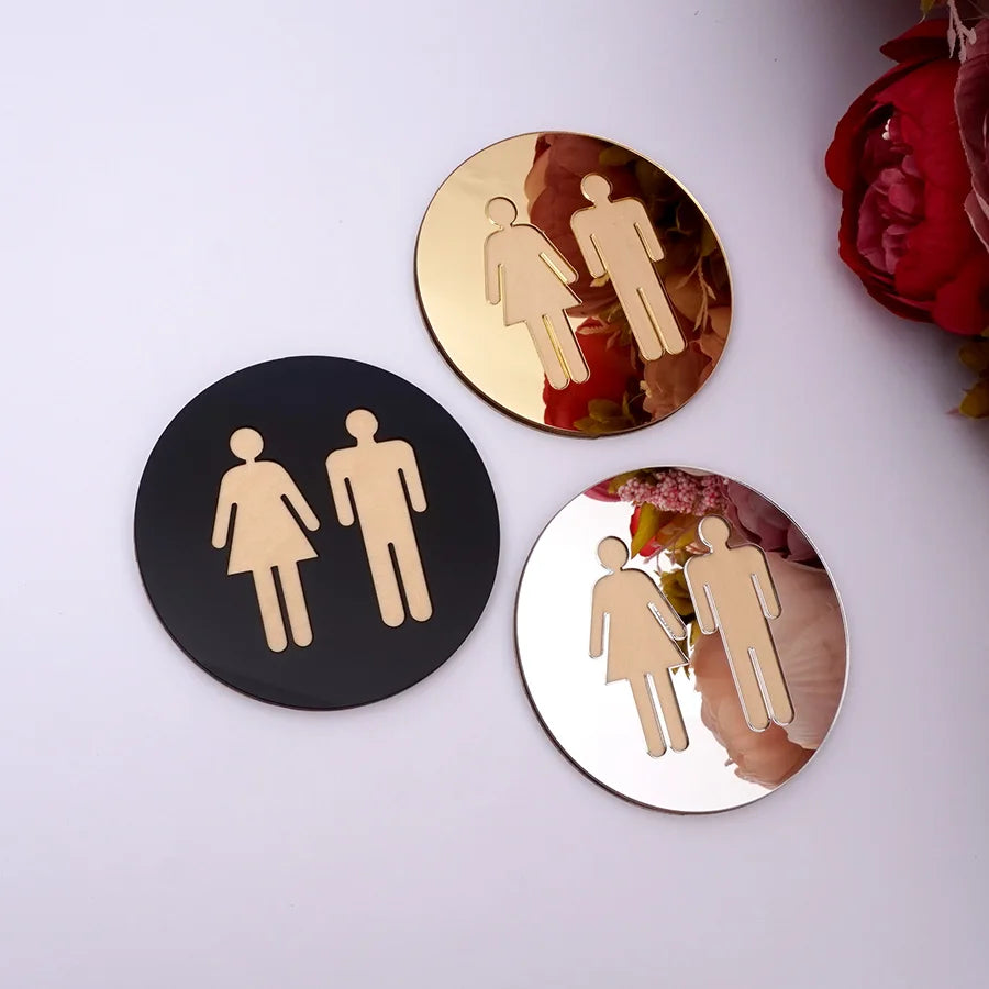 toilette homme femme plaque signalisation adhésive moderne silhouettes noir doré argenté 12cm 15cm 20cmintérieur