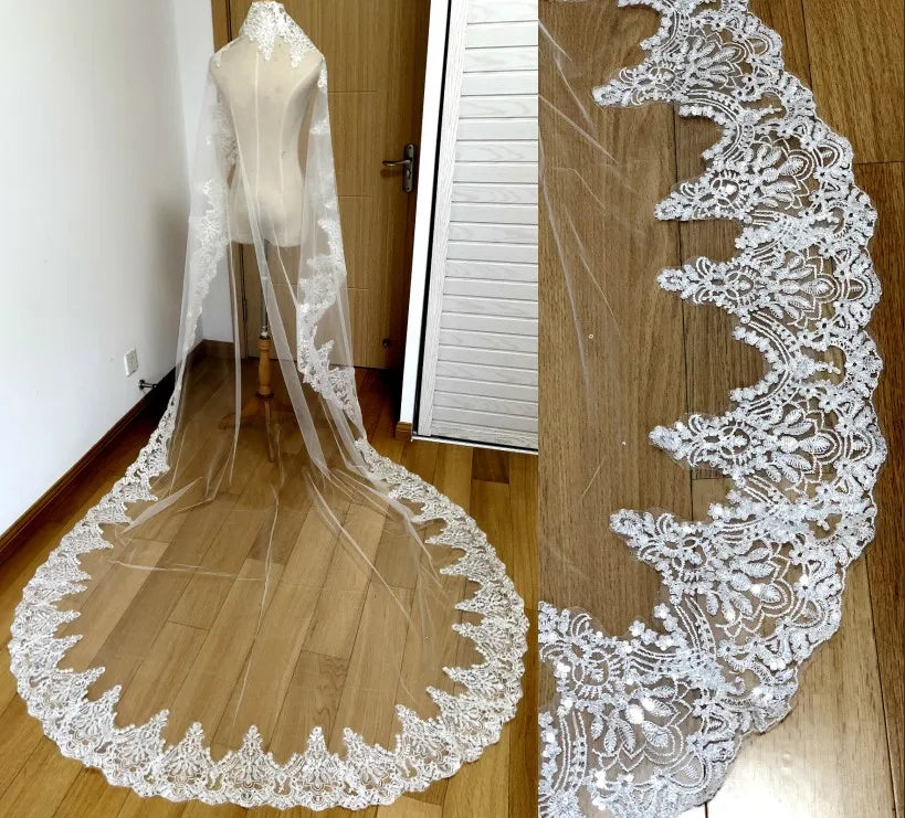 voile mariée blanc dentelle paillettes clips cheveux accessoire mariage classique élégant translucide unique surmesure