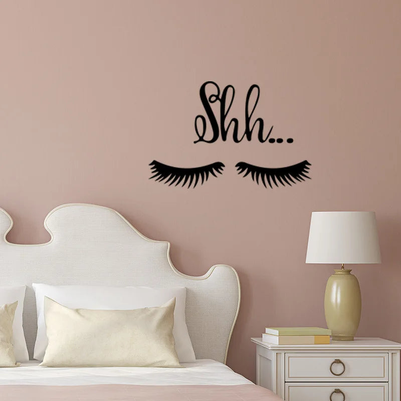 autocollant mural moderne noir lettres shh yeux sexy résistant eau dimension 27x17cm chambre décoration