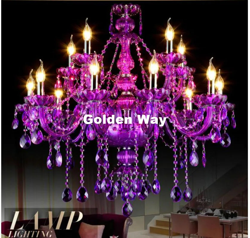 lustre cristal violet transparent classique encastrée led 90v 260v e14 art deco