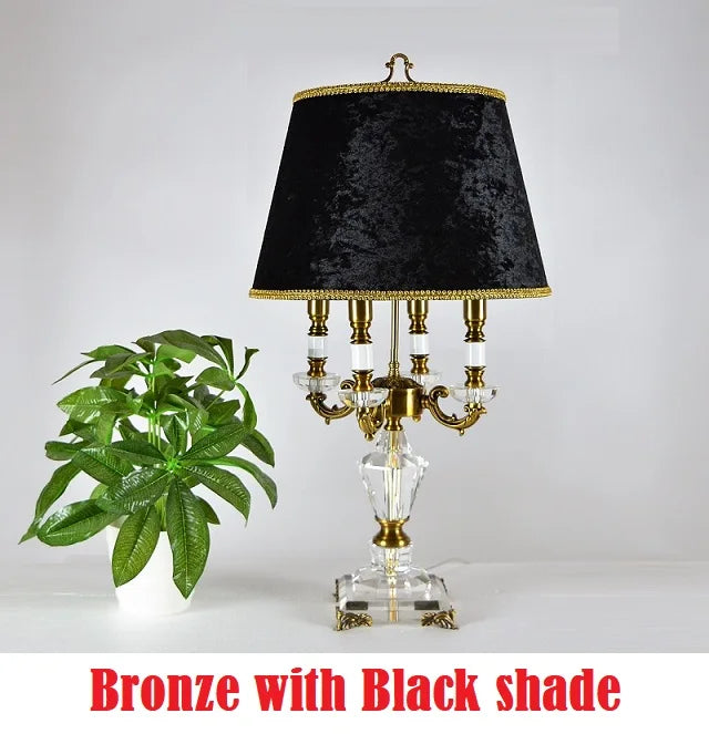 lampe table or blanc noir abat jour velours cristal transparent classique baroque chambre coucher