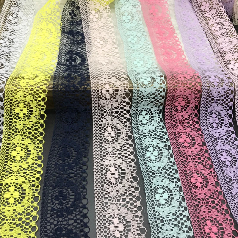 ruban dentelle polyester largeur 35mm longueur 5yards motif floral classique couleurs vives jaune rose