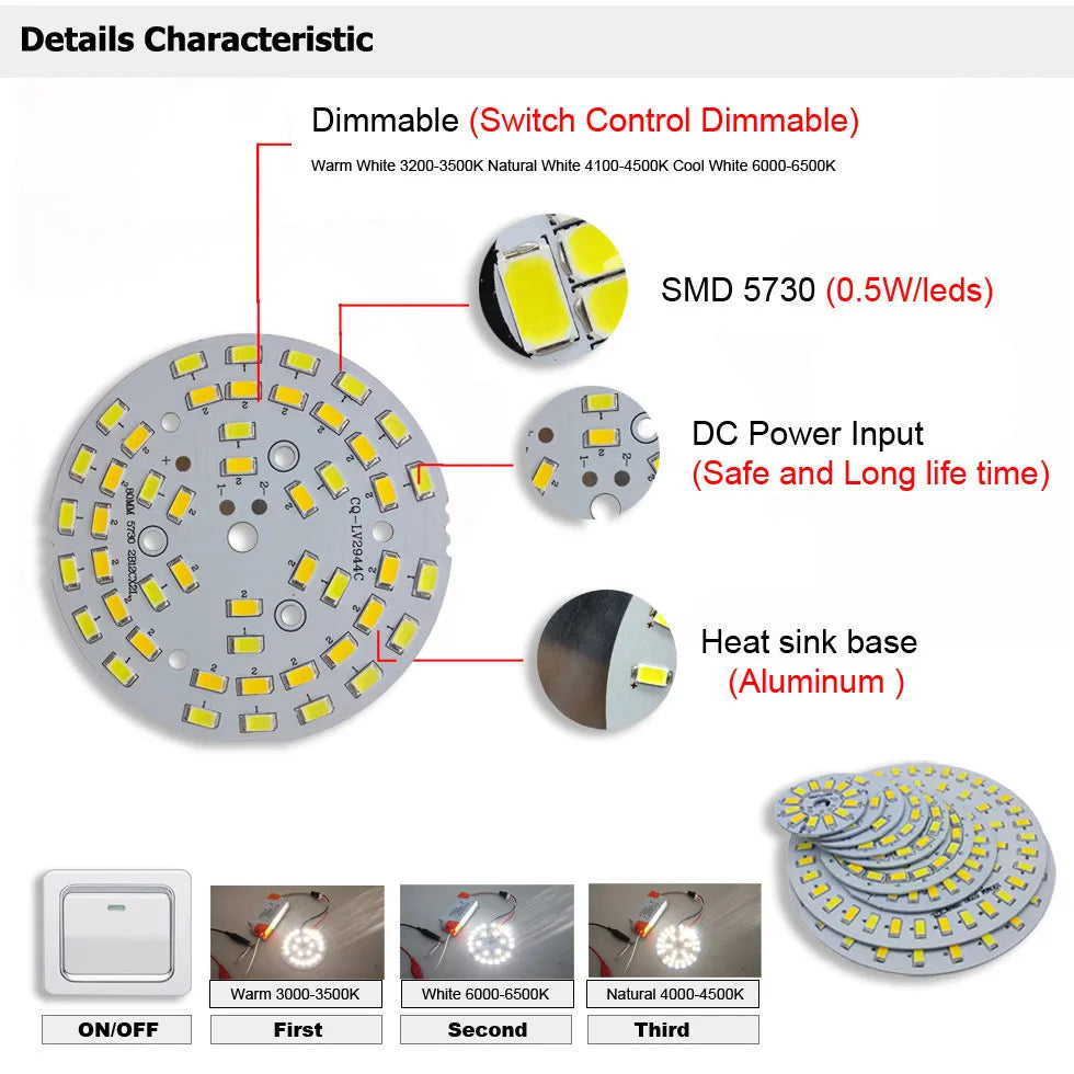 plaque led 12w 15w 18w smd 5730 blanc moderne rangées diodes câble carte puissance