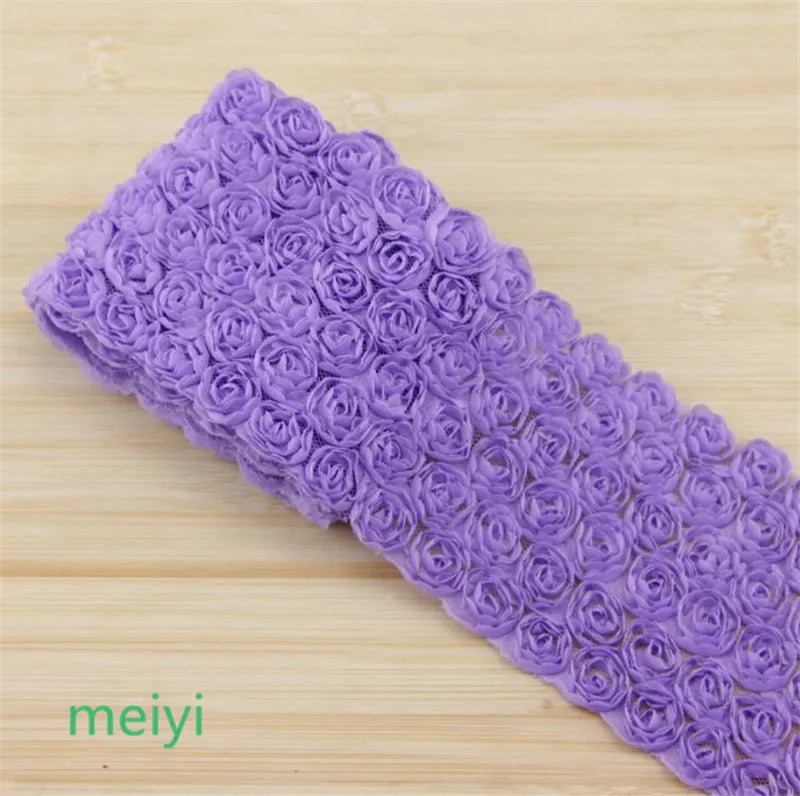 ruban decoratif dentelle roses relief largeur 9cm mariage decoration romantique couleur rose violet beige