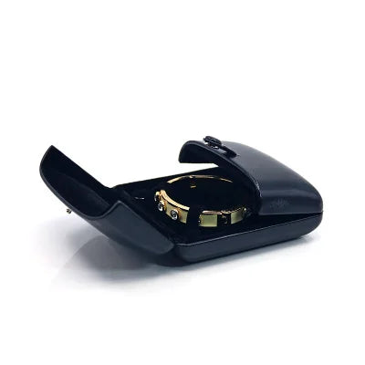 boîtes bijoux cuir noir contemporain boucle anneau bague chaîne pendentif simple mariage protection rangement