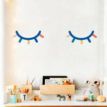 Stickers muraux dessin animé yeux fermés couleur enfant adhésifs pvc résistants eau chambre bleu