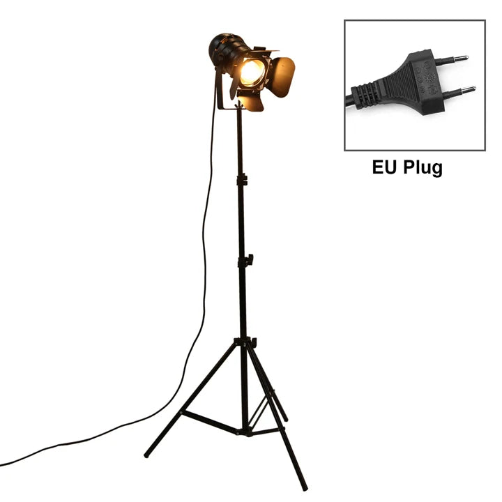 projecteur lumière moderne trépied noir doré réglable hauteur ampoules incandescence éclairage pièce chambre