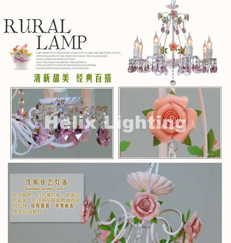 lustre chandelier blanc rose violet cristaux fleurs shabby chic