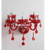 applique murale rouge classique abat jour ondulé pendantes fixée mur deux sources lumineuses