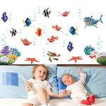 sticker mural thème marin poissons coraux cartoon enfants décoration mur adhésif