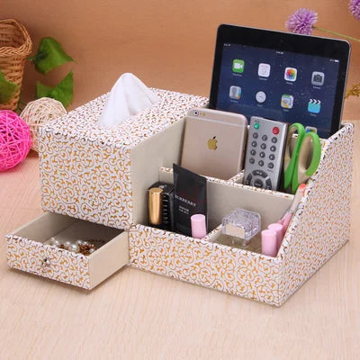 boîte rangement multifonctionnelle cuir moderne réutilisable télécommande tablette smartphone bijoux parfum montre