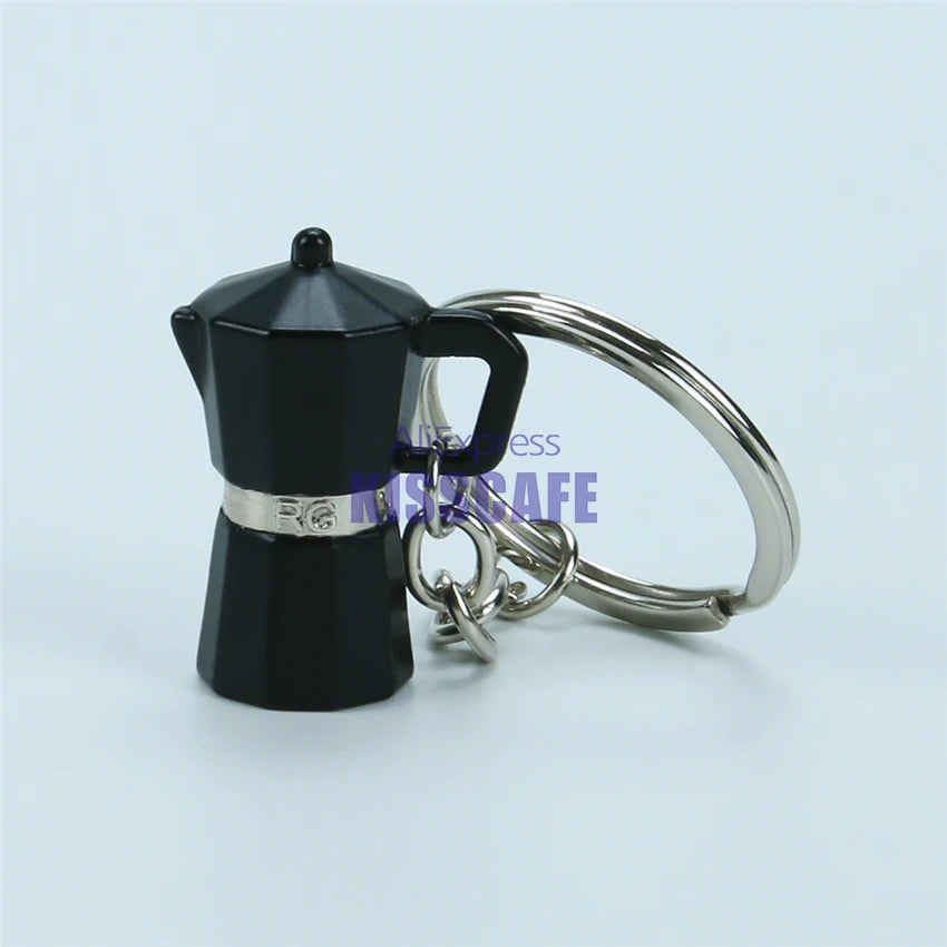 porte clés réaliste métal tampé moulin cafetière italienne théière bouilloire noir marron cuivre argenté