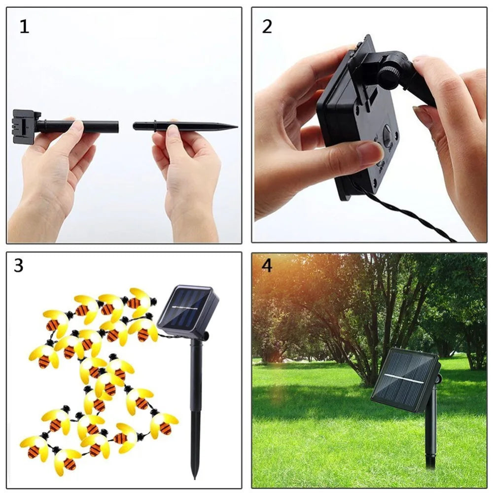 guirlande lumineuse abeilles solaire extérieure moderne ornement vacances orange noire led 10mètres