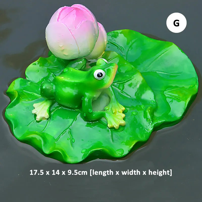 statue grenouille résine décorative jardin étang fleurs lotus sculpture animal décor maison extérieur vert